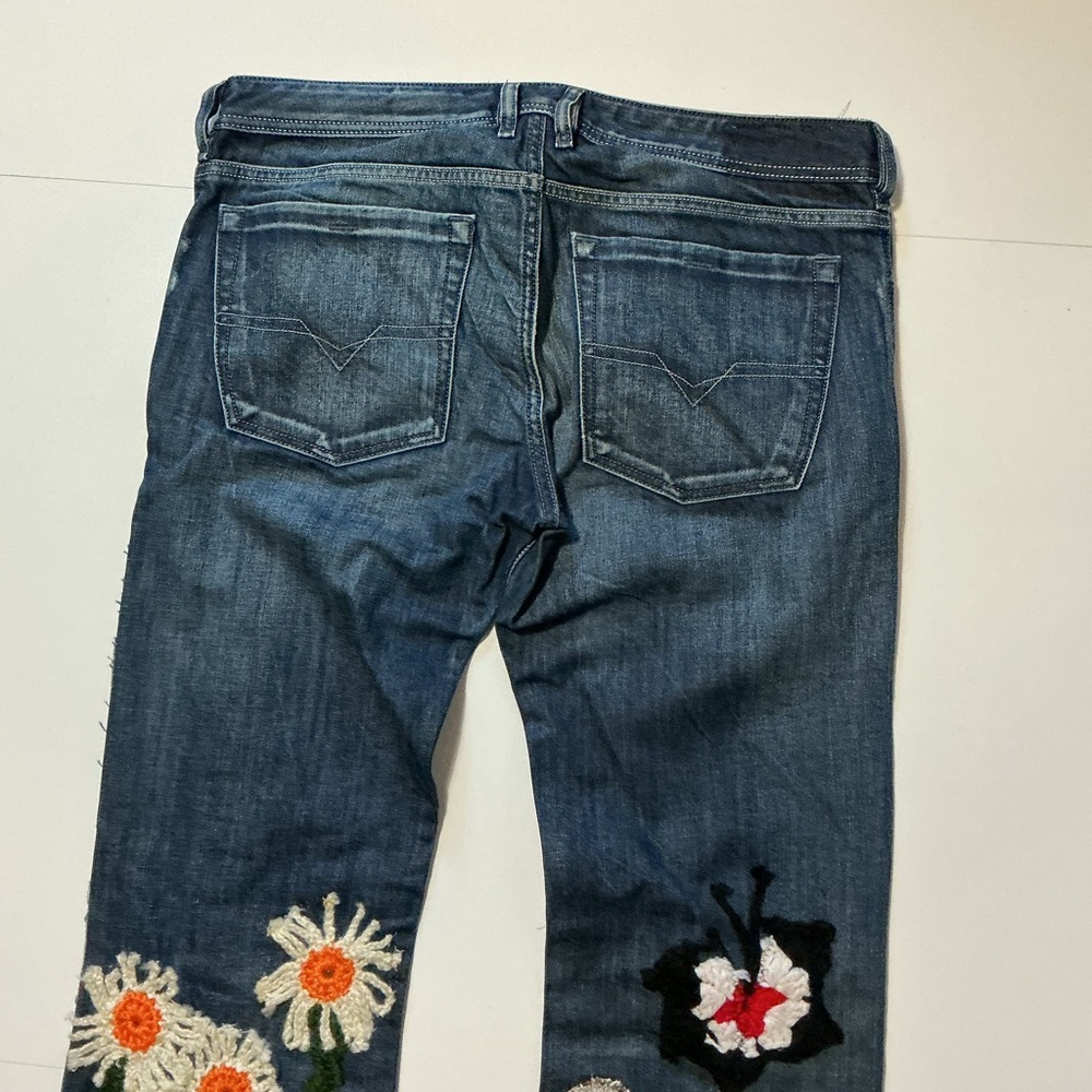 Diesel Zathan Bootcut Mushroom Shrooms Butterfly Floral Patchwork Denim Jeans - Picture 4 of 7